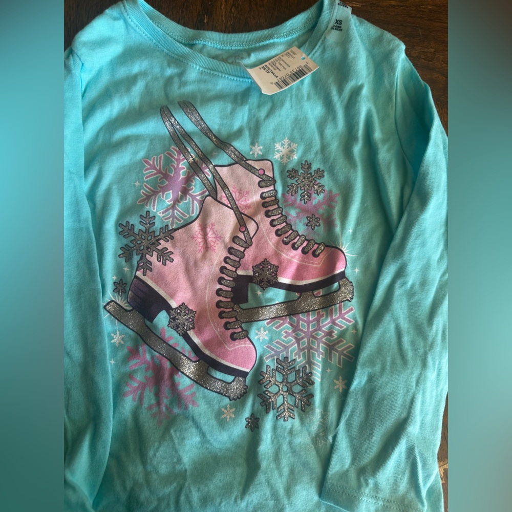 Blue Long Sleeve Shirt with Ice Skate Design